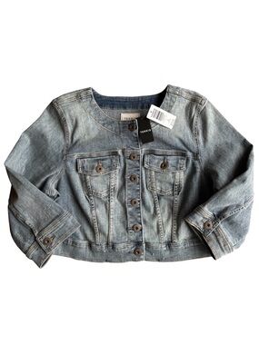 NWT Torrid Denim Cropped Jacket 1X Button Front Blue Jean Classic Minimalist